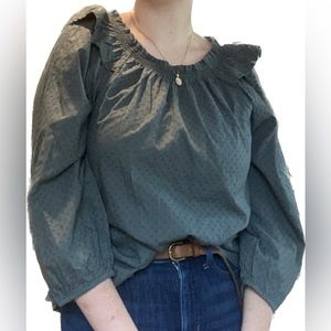 Sonoma Green Fall Long Peasant Sleeve Off-the-Shoulder Dotted Shirt